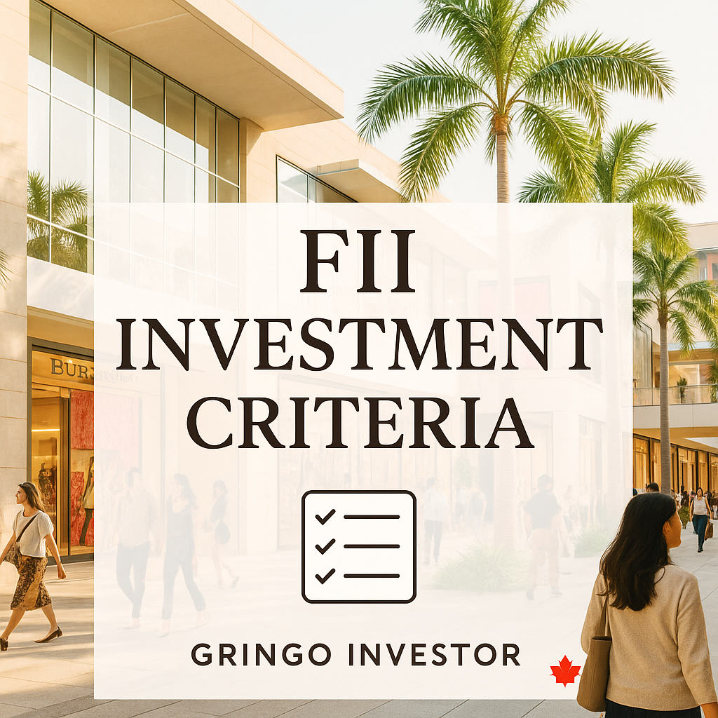 Ilustração de um shopping center brasileiro usada para representar critérios de investimento em FIIs no Brasil.