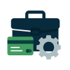 Financial Tools Icon – Gringo Investor Homepage Ícone de pasta, dinheiro e engrenagem representando ferramentas financeiras e investimentos com o Gringo Investor.